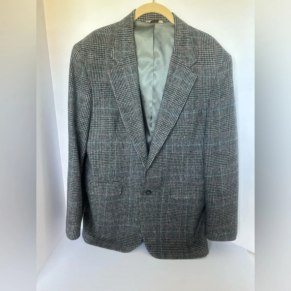 Gray Tweed Men's 40R Gray 1 Button Sports Coat Blazer Wool Vintage From‎ Rich’s